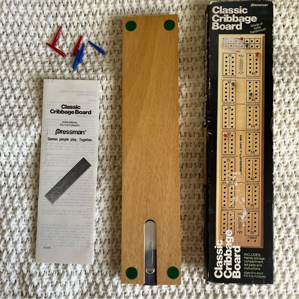 Pressman Classic Cribbage Solid Hardwood Board with Pegs & Instruction Booklet - Picture 9 of 13